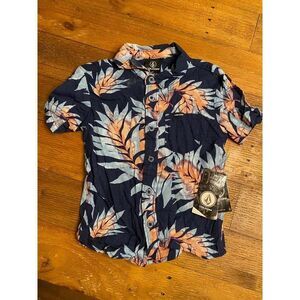Volcom 4T toddler boys Shirt button up NWT Navy Hawaiian Beachy Vacation Surfer